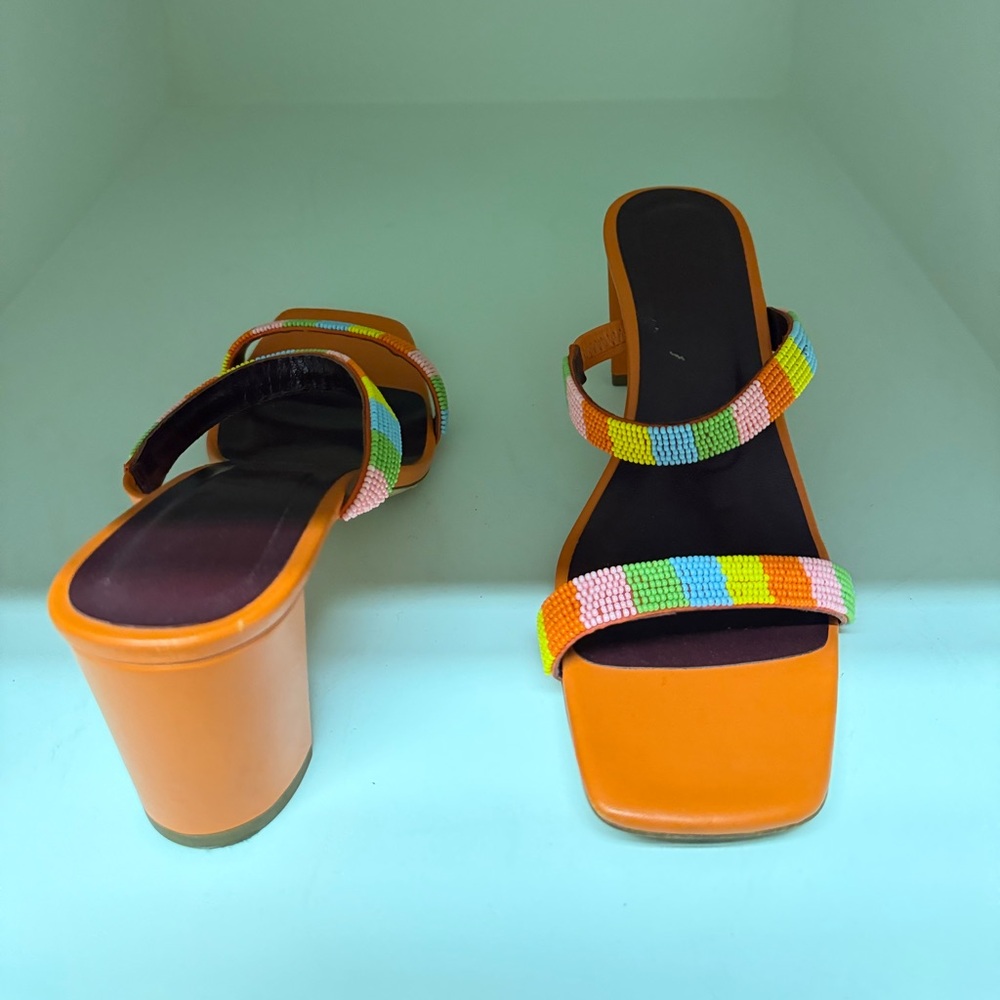 Staud orange and multi color strap heels